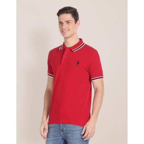 Image of U.S. Polo ASSN. Solid Slim Fit Polo T Shirts for Men - 100% Cotton, Half Sleeves Mens Tshirt