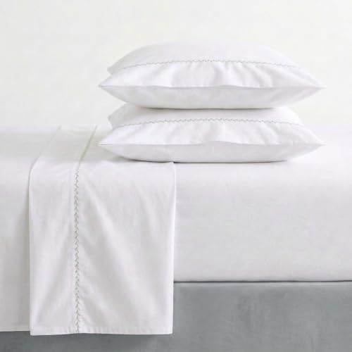 Image of Martha Stewart - Twin Size Sheets Set, Crisp & Tailored Cooling Sheets with a Smooth Cotton Percale Lightweight Feel - Bed Sheets with Matching Pillowcase & Fitted Sheet (Lilly Pond Leaf Green)