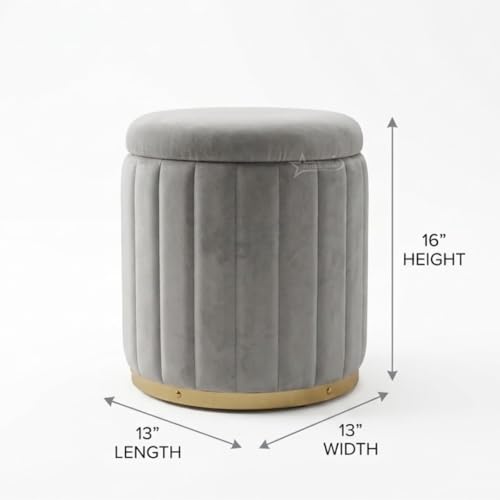 Image of Superior Round Storage Ottoman Stool 13 X 13X 16 inch, with Gold Metal Base | Elegant Pouffe with Secret Storage | Cushioned Footrest for Living Room, Bedroom, and Lounge Pista Green