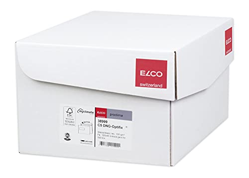 ELCO 38999 Proclima Box mit Deckel und 500 Briefumschläge/Versandtasche, Haftklebeverschluss, C5, 100g, weiss recycl, Fenster: ja weiss recycl. c5 (229x162mm) für papierformat a5