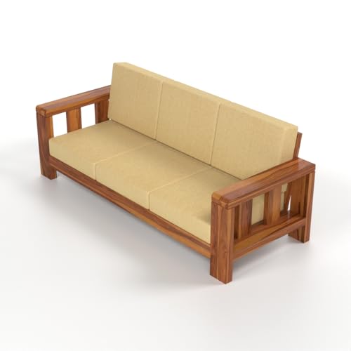 Image of Solid Sheesham Wood Sofa Set 6 Seater for Living Room | Wooden 6-Person Sofa Set for Home Office | 3+3 Sofa Sets for Living Room | (Honey Finish, 6 Seater)