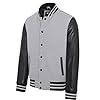 Letterman Baseball Grey Wool Black Leather Varsity Bomber Jacket #2