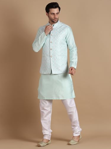 Image of men's Silk Blend Kurta Pejama & Waistcot Set
