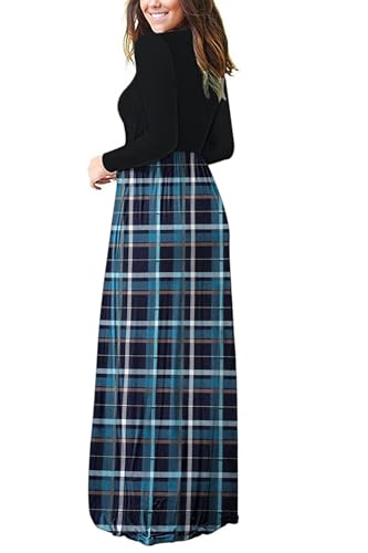 Image of AUSELILY Womens Long Sleeve Maxi Dress Casual Empire Waist with Pockets | Versatile year round long dress for spring, fall, winter, available in floral prints and solids