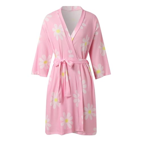 2026 novedades en ropa de mujer vestido de verano albornoces para mujer de punto suave ligero hasta la rodilla ropa de salón S/XXL, Rosa., S
