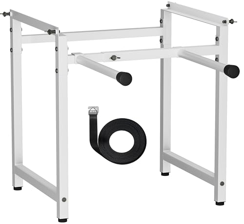 Mondazie Adjustable Metal Bee Hive Stand with Detachable Beehive Frame Holder for 8 & 10 Frame 12 to 19 Inches Width Flow Hives Stand with 120-Inches Strap Flowhive Stands Base for Beekeeping White