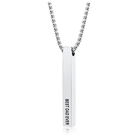 TempBeau Dad Necklace Silver Men Pendant Bar Necklaces for Father with 60cm Box Chain Daddy Jewelry Gift in Birthday Christmas Thanksgiving Cover