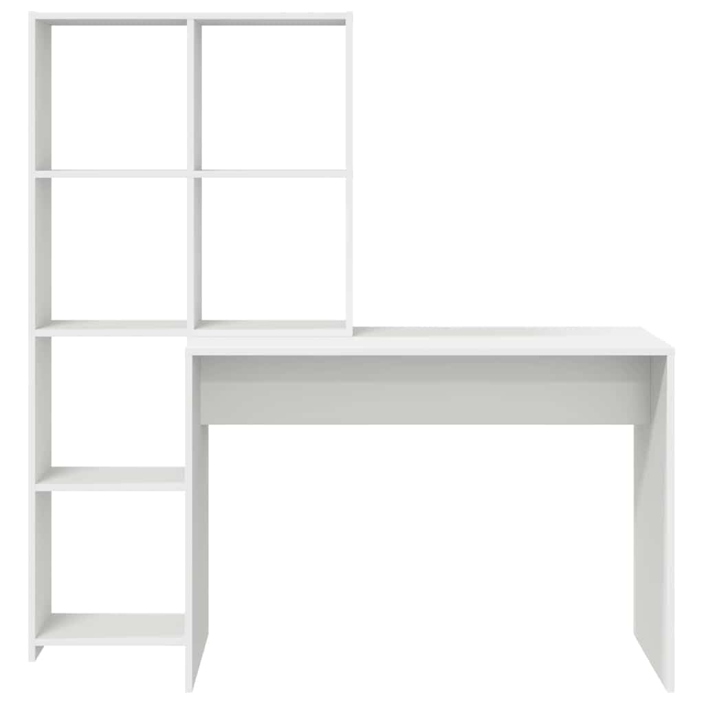 Scrivania bianca con ripiano in legno, 138,5 x 55 x 143 cm, 4 ripiani, scrivania per computer, tavolo da lavoro, scrivania da ufficio, per PC, laptop, home office, salvaspazio e durevole, per