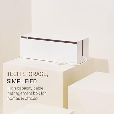 Yamazaki Home Cable Management Box Cord Organizer Box with Lid, Minimalist Cable Storage for Office, ABS Plastic