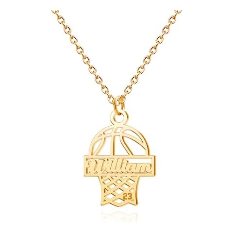 Lifequeen 18k Gold Plated Personalized Basketball Necklace Sports Team Inspiration Gifts Jersey Number Name Necklaces for Men Athletes Sport Pendant Stainless Steel Number Chain for s Cover