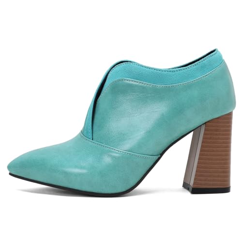 Women's Pointed Toe Chunky Stacked High Heels Pumps Shoes Slip On Work Office Block Heeled Dress Shoe2