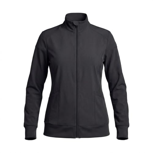Natural Uniforms Womens Zip-Front Warm-Up Jacket 4-Way Stretch Moisture-Wicking Contemporary Fit Stand Collar Front Welt Pockets Medical Scrubs Jacket (Black Large)