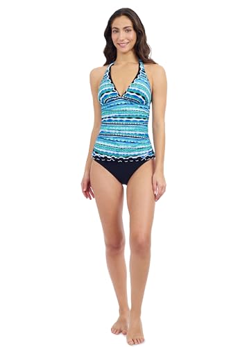 Profile by Gottex Women’s Blue Multicolor Tricolore Halter Neck Detail Tankini with Soft Cups and Full Lining Swim Essential