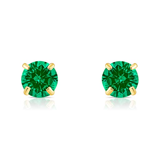 14k Yellow Gold Simulated Birthstone CZ Stud Earrings with gold butterfly pushbacks (May)