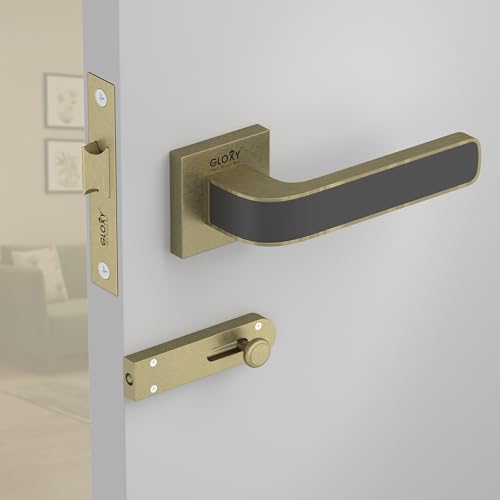 Image of GLOXY Heavy Duty Mortise Baby Latch Door Lock Handle Set for Bathroom Weatherproof Door Lock Latch for Bathroom with Brass Keyless Lock | Antique & Black Finish (2 Years Warranty, Pack of 1)