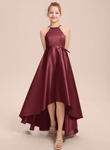 Junior Bridesmaid Dress A-Line Halter High Low Dresses Satin for Wedding Party T0542