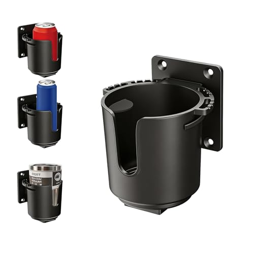 EDSRDUX Universal Multi Size Wall Mount Cup Holder with Drainage Holes - Boat RV Shower Beer Can Holder, Silicone Anti-Slip Grip, Adhesive or Screw Install (Black-Medium)