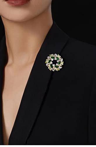 Image of 14K Gold Leaf Wreath Brooch, Handcrafted Moissanite Corsage Pin Buckle - Elegant Blazer Accessory, Perfect Birthday or Special Occasion Gift for Her