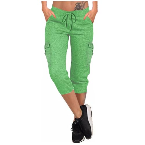Cargo Capri Pants Women Casual Summer Cropped Joggers Capris Leggings w Pockets Elastic Waist Drawstring Sweatpants