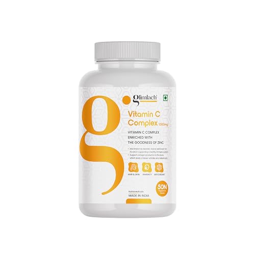 Image of GLIMLACH Vitamin C Complex Tablet with Amla & Zinc for Men and Women - Supports Energy, Immunity, Antioxidant, Essential Nutrient Formula for Dietary Intake, Vitamin C Amla Zinc Nutrition Addition