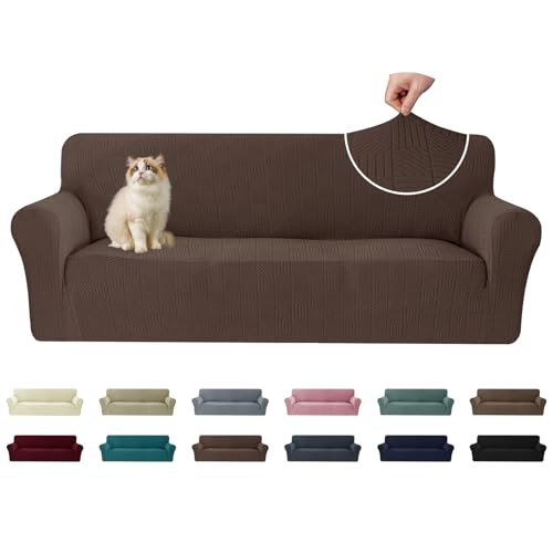 Ystyle Stretch Sofabezug 3 Sitzer, Sofa Überzug Mit Armlehnen, Heller Kaffee – Ansicht 1