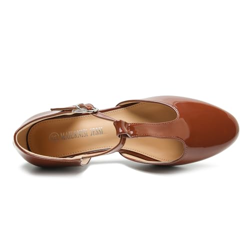 Image of MAIERNISI JESSI Women's T-Strap Mary Jane Pumps, Low Block Heel, Closed Toe, Buckle Ankle Strap