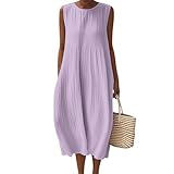 Vestido de Lino Mujer 2025 Redondo Vestidos Playeros Sin Mangas Maxi Verano con Bolsillos Cómodo Talla Grande Summer Dresses for Women Tendencia Elegante, S-5XL