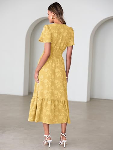 Image of Simplee Womens Summer Boho Maxi Dress Semi Formal Wedding Guest Short Sleeve V Neck Empire Waist Floral Long Dresses