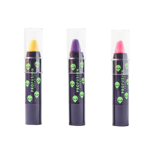 Profusion Cosmetics UFO UV Face and Body Paint Liner Stick Trio, Glows Under UV Light for Costume, Cosplay, Halloween and Theater