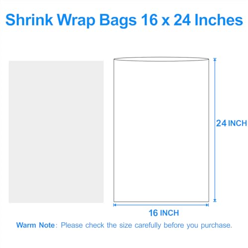 Image of Heat Shrink Wrap Bags 100Pcs 16x24 Inches Professional Grade POF Heat Shrink Wrap is Used to Store Wrap Embellished, Gift Baskets, Shoes, Jars, Industrial Grade PVC Shrink Wrap Bags Transparent