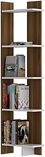 DECOROTIKA - Alice 5-Shelf Modern Display Corner Unit Bookcase Bookshelf Shelving Unit (White and Walnut)