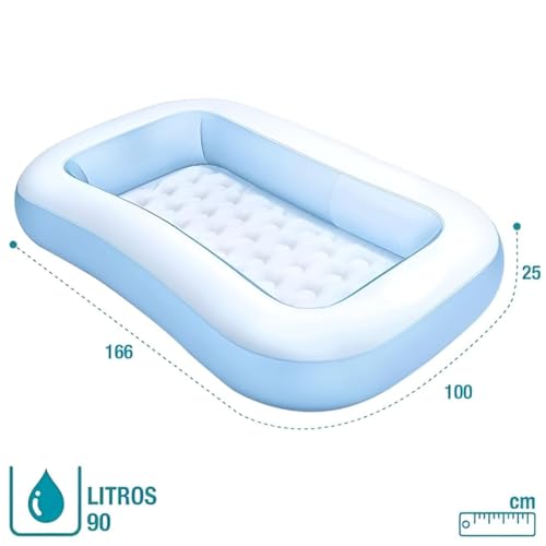 Image of Inflatable Kids Bathtub Pool with Air Pump, Rectangular Portable Tub, 90 Liter Capacity, Cushioned Base Design