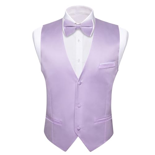 Image of Barry.Wang Mens Suit Vest Bow Tie Set 4PCS Formal V-neck Slim Fit Casual Solid Color Waistcoat Wedding Party Tuxedo