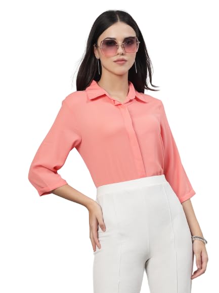 Image of Style Quotient Women Solid Aqua Green Polycrepe Formal Shirt