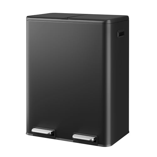 WLIVE Kitchen Bin, 2 x 30 Liter Dual Compartment Pedal Bin for Ki...
