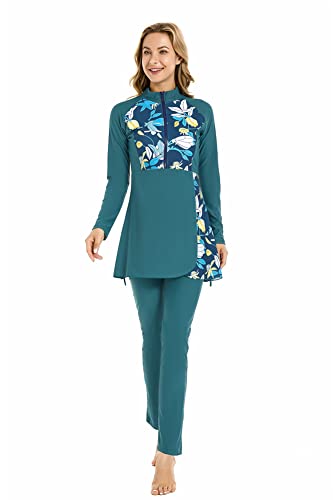 ShuoBeiter MModest Muslim Swimwear for Women Patchwork Hijab Swimsuit Islamic Burkinis Long Sleeves Bathing Suit Full Coverage (M,S2)