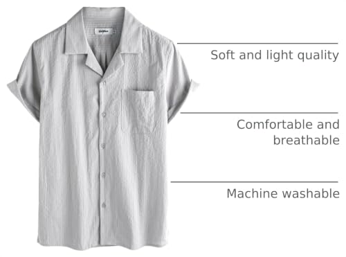 Image of VATPAVE Mens Striped Summer Shirt Casual Button Down Short Sleeve Beach Shirts Cotton Shirts for Men