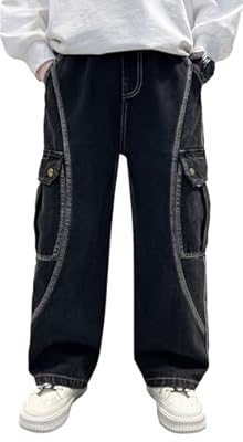 Happy Cherry - Pantalones de Mezclilla Cargo Niño Recto Pierna Ancha Vaqueros Holgados Estilo Callejero Jeans Juvenil Infantil Algodón Pantalón de Denim Vintage para Otoño Invierno - 152-158 - Negro | Ya disponible en tu tienda friki favorita! En mundofriki.es!