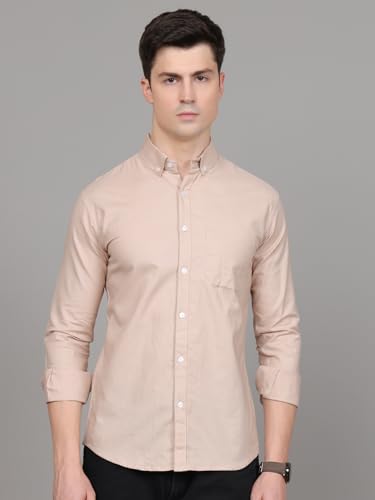 Image of Majestic Man Classic Slim Fit Solid Cotton Casual Shirt with Button-Down Collar