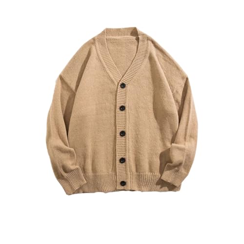 Men Casual V-Neck Cardigan Sweaters Solid Long Sleeve Single-Breasted Loose Knitted Outerwear