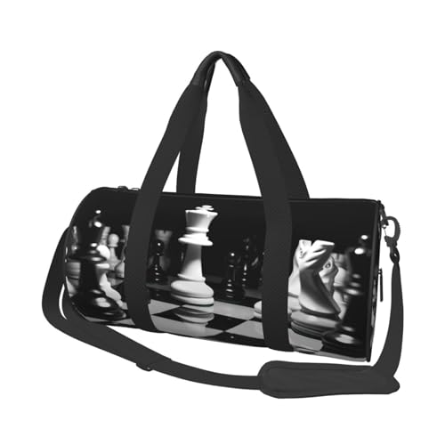 Travel Duffel Bag Sports Gym Bag With Shoes Compartment,Lightweight Overnight Weekender Bag Black And White Chess Yoga Gym Sports Bag For Men Women