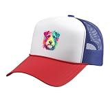 Wire Fox Terrier Colorful Dog Portrait Trucker Hat with Adjustable Mesh Back, Red/White/Royal Blue