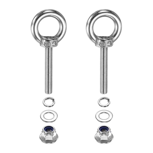 Image of PATIKIL M5 x 30mm Shoulder Eye Bolt, 2 Pcs 304 Stainless Steel Lifting Ring Threaded Eye Bolt with Flange Lock Nuts Spring and Flat Washers for Hanging Tie Down Straps Outdoor Indoor