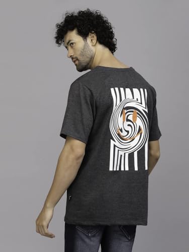 Image of Rigo Back Printed Half Sleeves Round Neck Oversized T-Shirt for Men | Drop Shoulder T-Shirt for Men | Loose Baggy Fit T-Shirt for Men