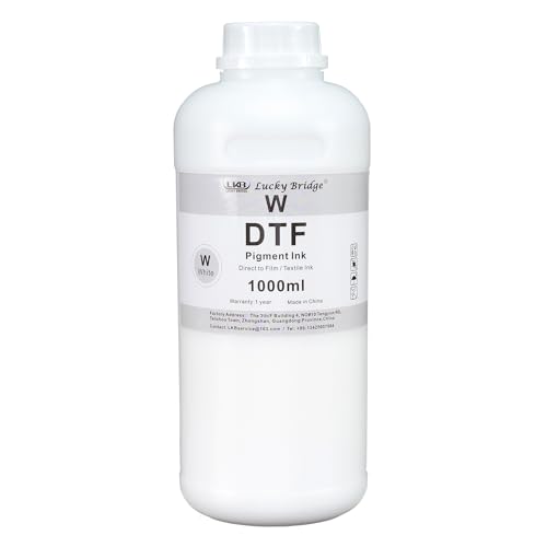 Lucky Bridge Weiße DTF-Tinte, 1 x 1000 ml, Premium-Pigmenttinte für PET-Folie, Wärmeübertragungsdruck, Nachfülltinte für alle Epson DTF-Drucker mit Druckkopf DX5, DX7, 5113, XP600, I3200 usw. - (1000