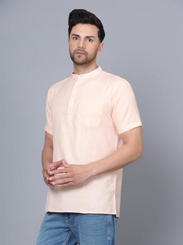Image of LATEST CHIKAN Men's Cotton Regular Casual Strped Short Kurta Half Sleeves - (SK-LJ.DS.AS)