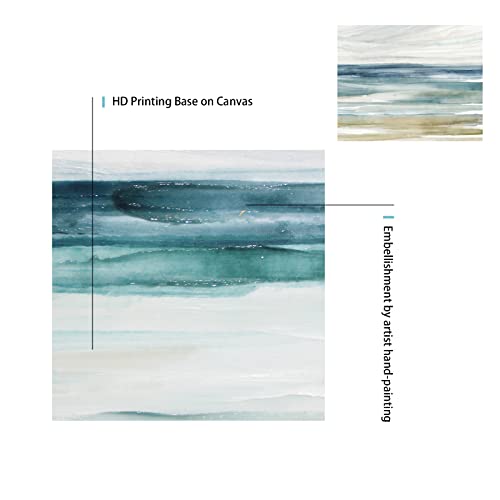 Abstract Seascape Canvas Wall Art - Framed Watercolor Block Array Abstract Oecan Scenery Painting For Living Room Decoration #TOP1