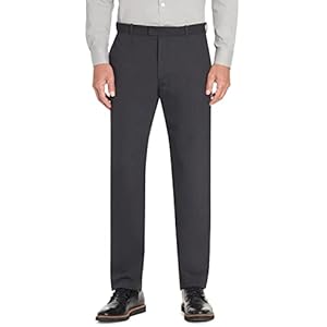 Van Heusen Men’s Flex Straight Fit Flat Front Pant, Charcoal, 34W x 30L