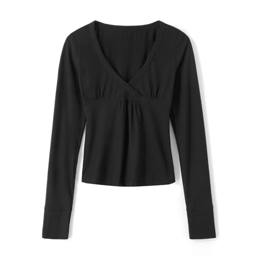 Women Girls Wrap V-Neck Going Out Tops Solid Color Fairy Grunge Long Sleeve Top Y2K Shirts Streetwear3