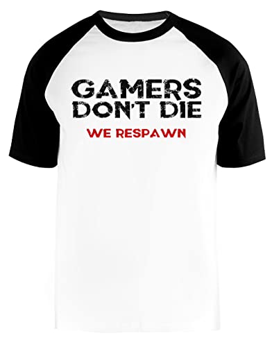 Chiusura: nessuna chiusura Enigmae Gamers Dont Die We Respawn Maglietta da Baseball Unisex Uomini Donne Maniche Corte Bianca T-Shirt Men White Tee M